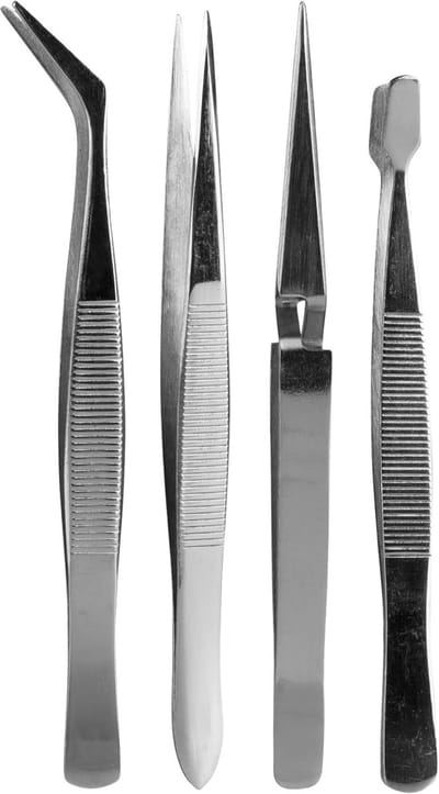 Precisie Pincet Set - Hobby Pincetten - Fijne Werkzaamheden - Roestvrij Staal - 4 Stuks - Zilver