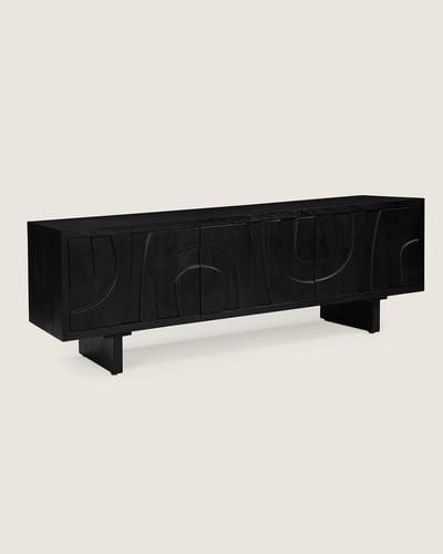 TV Meubel 160 cm Mangohout - 3 Deuren - Zwart - Modern Design