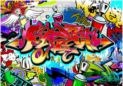 Fotobehangkoning - Behang - Vliesbehang - Fotobehang Graffiti - Muurschildering - Straatkunt - Kunst - Street art:red theme - 400 x 280 cm