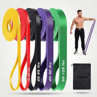 Arvida Lange Weerstandsbanden Set (5-delig) - Fitness Elastiek met Draagtas - 2 t/m 57KG - 208cm - Power Bands voor Pull Up Assist- Premium TPE materiaal