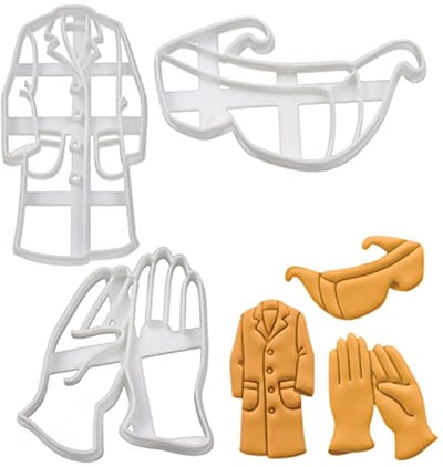 Set van 3 Laboratorium Koekjesuitstekers - Ontwerpen: Laboratoriumjas, Handschoenen en Bril - Voor Bakken, Fondant en Deeg