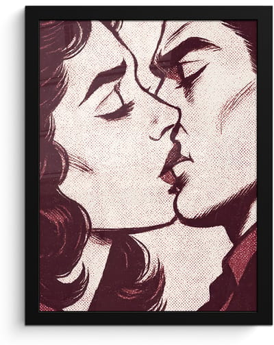 Poster in lijst - Fotolijst 30x40 cm - Posters - Kussen - Personen - Retro - Bordeaux - Posterlijst zwart - Decoratie - Wanddecoratie woonkamer - Muurdecoratie slaapkamer