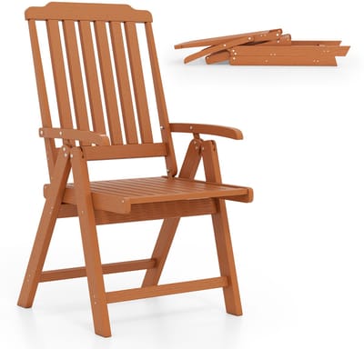 COSTWAY Inklapbare tuinstoel, klapstoel met hoge rugleuning, weerbestendige balkonstoel in houtlook, terrasstoel, belastbaar tot 150 kg, voor tuin, terras, balkon (bruin)