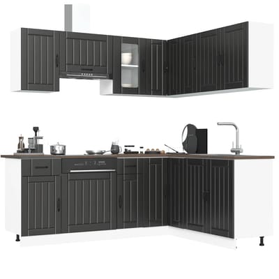 vidaXL - 11-delige - Keukenkastenset - Lucca - bewerkt - hout - zwart