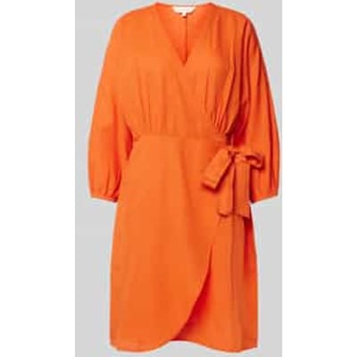 Knielange linnen jurk in wikkellook, model 'Mirilla'