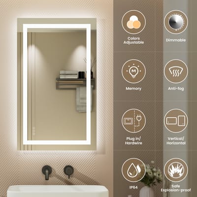 Auralum Badkamerspiegel met LED Verlichting – Wandspiegel Rechthoek - Anti Condens Douchespiegel - Dimbaar - 100X60CM