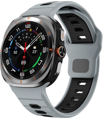Siliconen bandje - geschikt voor Samsung Galaxy Watch Ultra (47mm) / Ultra 2025 (47mm) - ribbels met druksluiting - grijs zwart