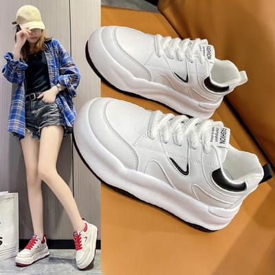 Platform Witte Schoenen Dames Lente Nieuwe Mode Casual Pumps Alles-Match Veterschoenen Sport Casual Platform Schoenen 40