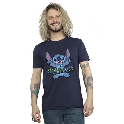Disney Heren Lilo en Stitch Ohana Blauw Glitch T-shirt (Marineblauw)