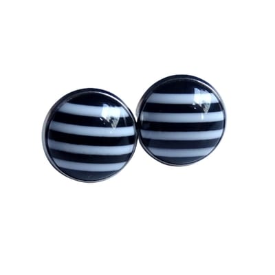 2 Love It Gestreept - Oorknopjes - Stainless steel - Nikkelvrij - Diameter 12 mm - Zwart - Wit - Zilverkleurig