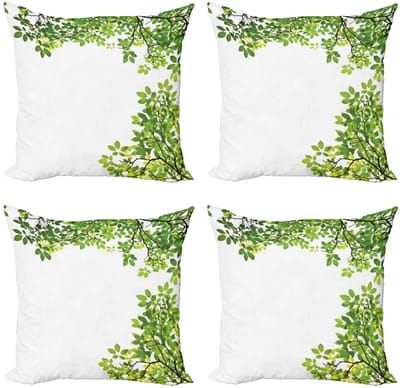 ABAKUHAUS Kussenhoezen – Set van 4×45×45 cm – Dubbelzijdig bedrukt – Frisse Groene Bladeren