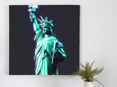 The cyber statue of liberty by night a techno twist on a new york icon | The Cyber Statue of Liberty By Night: A Techno-Twist on a New York Icon | Kunst - 50x50 centimeter op Dibond | Foto op Dibond