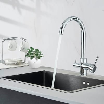 Keukenkraan 3-wegs Verchroomd 360° draaibaar, Messing mengkraan voor wasbak met waterfilter, Keukenkraan met gefilterde wateruitlaat voor drinkwater verchroomd