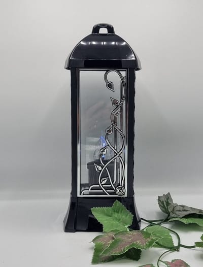 Herdenkingslicht - L-26 - Lantaren - Zilver - Incl LED (Zwart) Comet - Windlicht - Graflicht - Grafkaars -Grafdecoratie