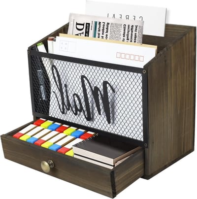 Houten Bureau Organizer met 3 Compartimenten voor Documenten, School en Kantoorwerk, Bruin