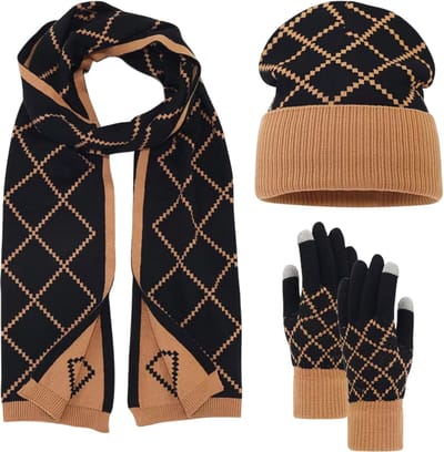 Herfst/Winter Dames & Heren Wol Hoed Sjaal Handschoenen 3-delig Set - Warme Gebreide Winter Muts, Nekwarmer & Handschoenen - Outdoor Accessoires - Zwart