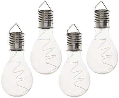 Lumineo hanglamp bolletje - 4x - solar/led - H14 cm - transparant - kunststof - tuin/buitenverlichting