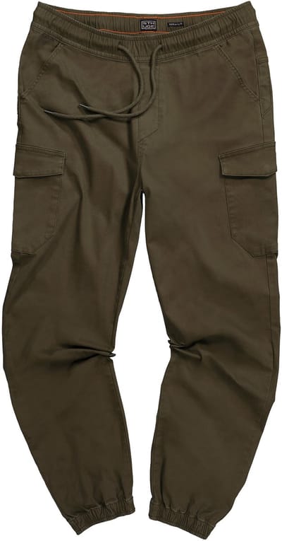 STHUGE - Heren - Cargo broek modern fit elastische tailleband 6 zakken - Olijf - Maat L