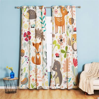 Unyqoos ® Magische Dierenwereld Gordijnen voor Kinderkamer met Bloemen- en Uilenmotief, Verduisterend en Energiezuinig, 160 x 132 cm