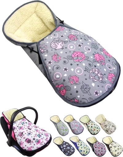 Babyvoetenzak - Winterzak Autostoel - Warm en Droog - Lamswol Binnenkant - 75 x 40 cm - Uil 2
