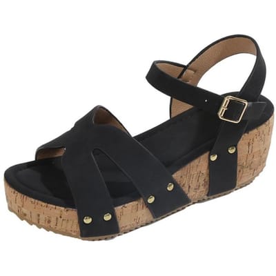 Design Chunky Platform Sandalen voor Dames Zomer Gespsluiting Wedge Sandalen Vrouw Klinknagel Dikke Zool Gladiator Sandalias 36 black
