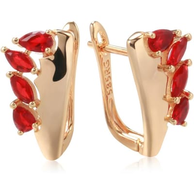 Nouvelles Boucles d'Oreilles Pendantes Or Rose Pour Femmes Zircon Naturel Rouge Insolite Boucles d'Oreilles Pendantes Mariée Bijoux de Mariage Vintage beige