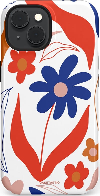Casetastic hoesje geschikt voor Apple iPhone 15 - MagSafe - Dubbellaagse bescherming - Kleuren in bloei - Fashion Case - Wit Rood Perzik Donkerblauw