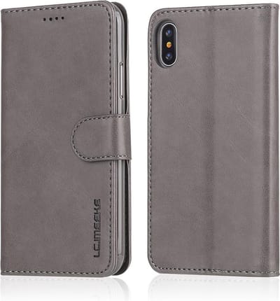 LC.IMEEKE Luxe Book Case - Geschikt voor iPhone X / Xs Hoesje - Grijs