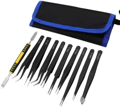 Precisie Pincetten Set - Antistatische Tools - Elektronica Reparatie - Roestvrij Staal Fijne Punt - 10 Stuks - Zwart