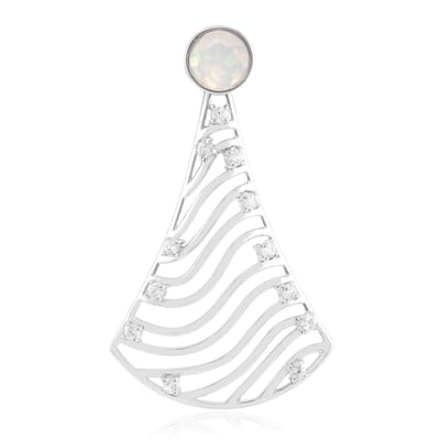 Cavill - 0,333 ct Welo-opaal en 0,403 ct Cambodjaanse Zirkonia hanger - 925 Sterling zilver - Platina verguld - Rond 6 mm - Elegant dames sieraad