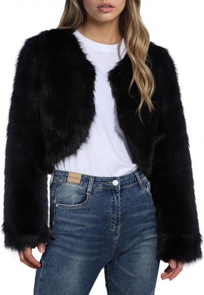 Dames Korte Neppels Jassen voor de Winter | Fluffy Mode Cardigan met Lange Mouwen en Open Voorkant