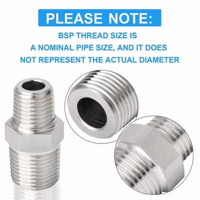 Dailygoods- Zeskantnippel 5 Stuks - Roestvrij Staal 304 - Verloopstuk 3/8" x 1/4" BSP - Koppeling voor Buizen - Industrieel Gebruik - Voor Water/Lucht/Gas - Buisverbinding