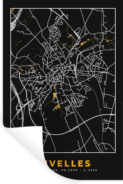 Muurstickers - Sticker Folie - Goud - Stadskaart - Plattegrond - Nivelles - Kaart - 40x60 cm - Plakfolie - Muurstickers Kinderkamer - Zelfklevend Behang - Zelfklevend behangpapier - Stickerfolie