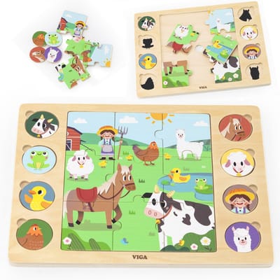 Viga Houten Puzzel Raad de Schaduw - Boerderijpuzzel 17 stukjes - UNI
