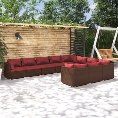 vidaXL - 10-delige - Loungeset - met - kussens - poly - rattan - bruin