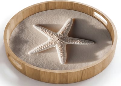 Dienblad rond 40x40 cm - Schootdienblad hout - Strand - Zeester - Zand - Beige - Borrelplank rechthoek - Plateau houten dienbladen