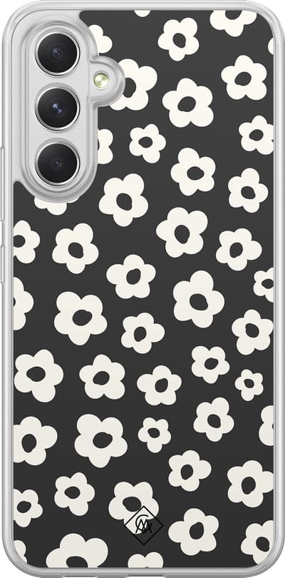 Casimoda® hoesje - Geschikt voor Samsung Galaxy A54 - Retro Bloempjes - 2-in-1 case - Schokbestendig - Bloemen - Verhoogde randen - Zwart, Transparant