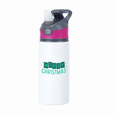 Hacebo® - Kerst merry christmas waterfles met rietje roze - Kerstmis - Kerst beker - winter - kerst - christmas - kerst cadeau - water fles - 650ML