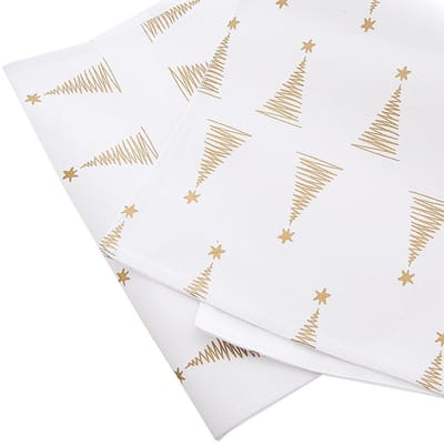 Orion Choinka Serie - Kerst Tafel Loper - 130x32 cm - Gouden Boomontwerp - Wit Katoen