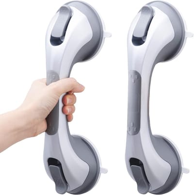 Set van 2 Zuignap Handgrepen voor Badkamer, 31 cm Veiligheidssteunen voor Ouderen, Maximaal 109 kg, Geen Boren Nodig, Verwijderbaar en Handig
