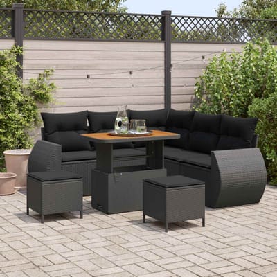 vidaXL - Tuinbank - Set - 8 - st - 7-Aantal - zitplaatsen - Zwart - poly - rattan