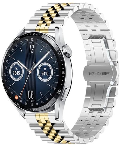 By Qubix - Stalen band - Zilver / goud - geschikt voor Huawei Watch GT 6 / GT 7 / GT 6 pro / GT 7 pro - 46mm