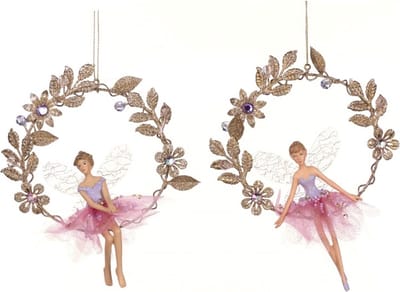 Goodwill Kersthanger Ballerina op Krans Roze-Goud D 18 cm LET OP Prijs per Stuk