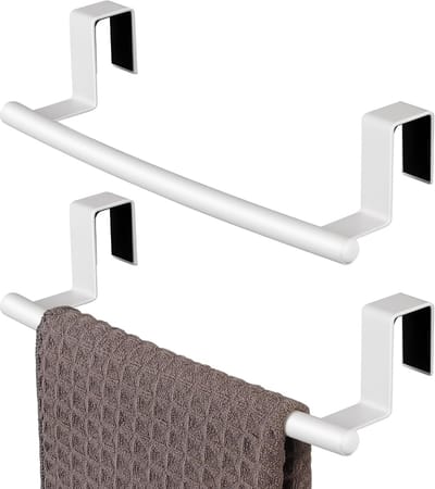 Famanu – Over kastdeur handdoekenrek, krasbestendige handdoekhouder voor keuken en badkamer, wit, set van 2