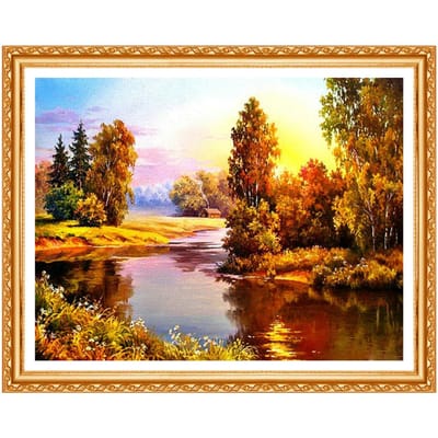 DIY 5D Diamant Herfstlandschap Meer Handgemaakte Diamantschilderij Kruissteek Patronen Strass 20X30CM orange