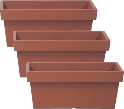 3x stuks stevige terras/balkon plantenbakken/bloembakken kunststof 38 x 18 x 16 cm terra cotta voor buiten