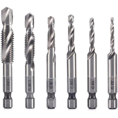 6 stks/set Boor Tap Combinatie Bit HSS Ontbramen Verzinkboor Set 1/4 Inch Schacht voor Max. 5 mm zilver