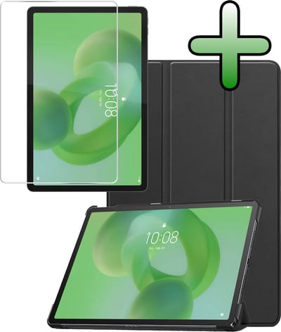 Hoesje Geschikt voor Lenovo Idea Tab - Met Screenprotector - Trifold Bookcase - Hard Cover - Hardcover Book Case - Tablet Hoes - Zwart
