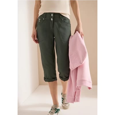 3/4 Mid Waist Slim Legs broek met omslag