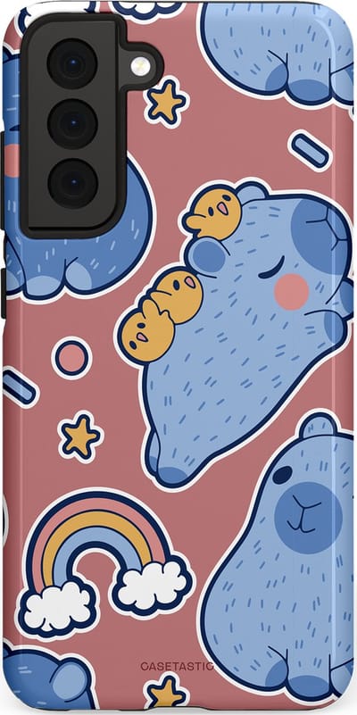 Casetastic Hoesje Geschikt voor Samsung S21 FE - Stijlvolle Beschermende Duo-layer Case - Capibara knuffelvriend